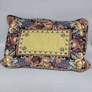 Vintage Fruit Tapestry Pillow 10x17" Black Back